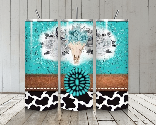 Teal Cow Skull